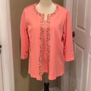 Quacker  Factory coral top with built in tank top size LG 3/4 length sleeve NWT